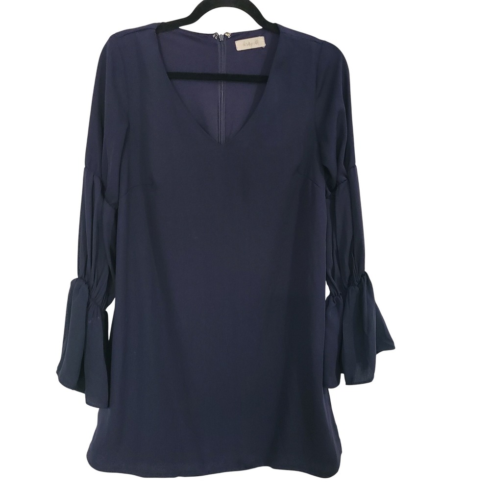 The Indigo Child Navy Blue Tiered Bell Sleeve Shift Dress Small